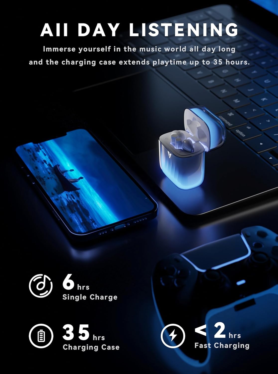 LIUP Wireless Luminous Earbuds LP1 Bluetooth 5.4 Moving Sand Glow in The Dark Earbuds with Wireless Charging Case 32H Playback Ear Buds Stereo Bass Built-in Mic in Ear Earphones for TV Smart Phone